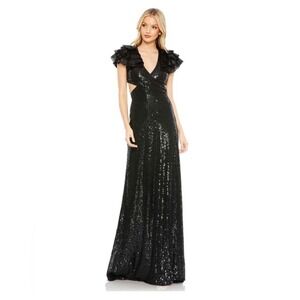 Mac Duggal 10829 Black Sequin Cutout Lace-Back Gown – Size 4 New
